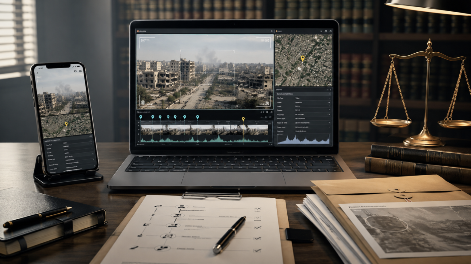 image1 Digital verification technology analyzing battlefield footage for courtroom authentication and legal evidence validation