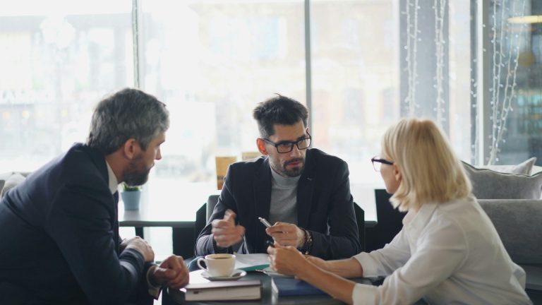 Lawyer meeting clients in a professional setting
