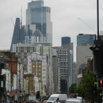 Office towers on the London skyline on a cloudy day