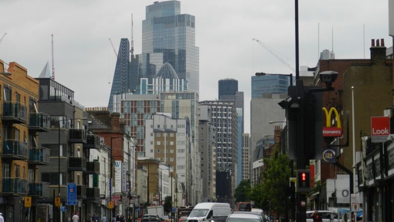 Office towers on the London skyline on a cloudy day Office towers on the London skyline on a cloudy day